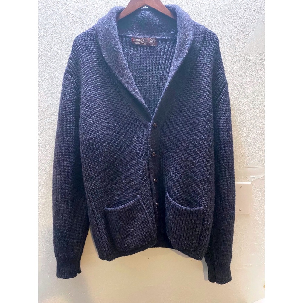 Macys Mens Store Shawl Collar Cardigan Navy Blue Wool‎ Blend Button Up Size L